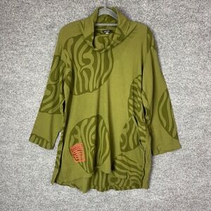 Yasuko Green Abstract Print Cowl Neck Tunic Top Shirt size M/L